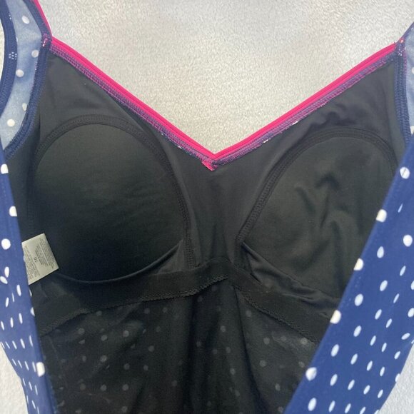 Gabar Polka Dot One Piece Swimsuit Women's 16 Navy Blue Ruched Slimming Classic - Picture 16 of 16